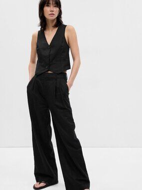 GAP linen cotton pleated pants in black (6 tall)